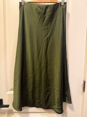 Women's Satin High Waist Elasticized Waistband Flared Casual A Line Midi Skirt